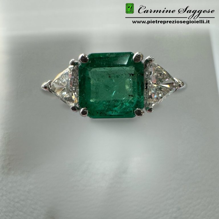 ANELLO OR SMERALDO TS.+DIAM. TRIAN.