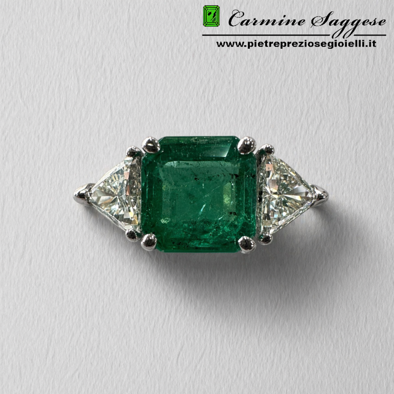 ANELLO OR SMERALDO TS.+DIAM. TRIAN.